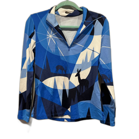 J. McLaughlin Quarter Zip Jacket Apres Vail Ski Snow Bunny Blue Top Women Medium - Picture 1 of 6
